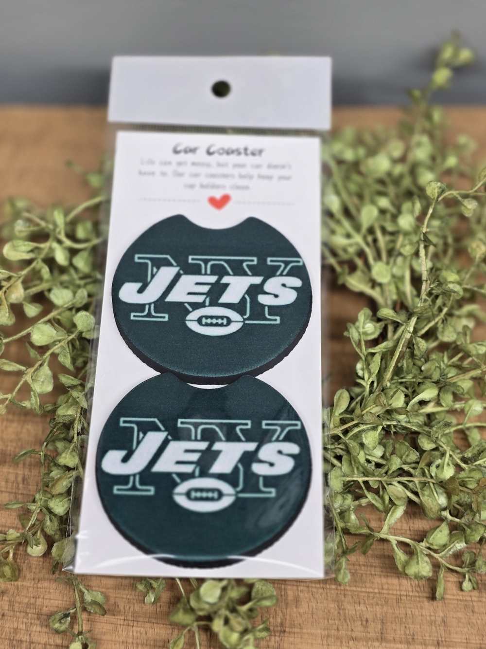 NFL New York Jets Dark Green and White Car Coasters